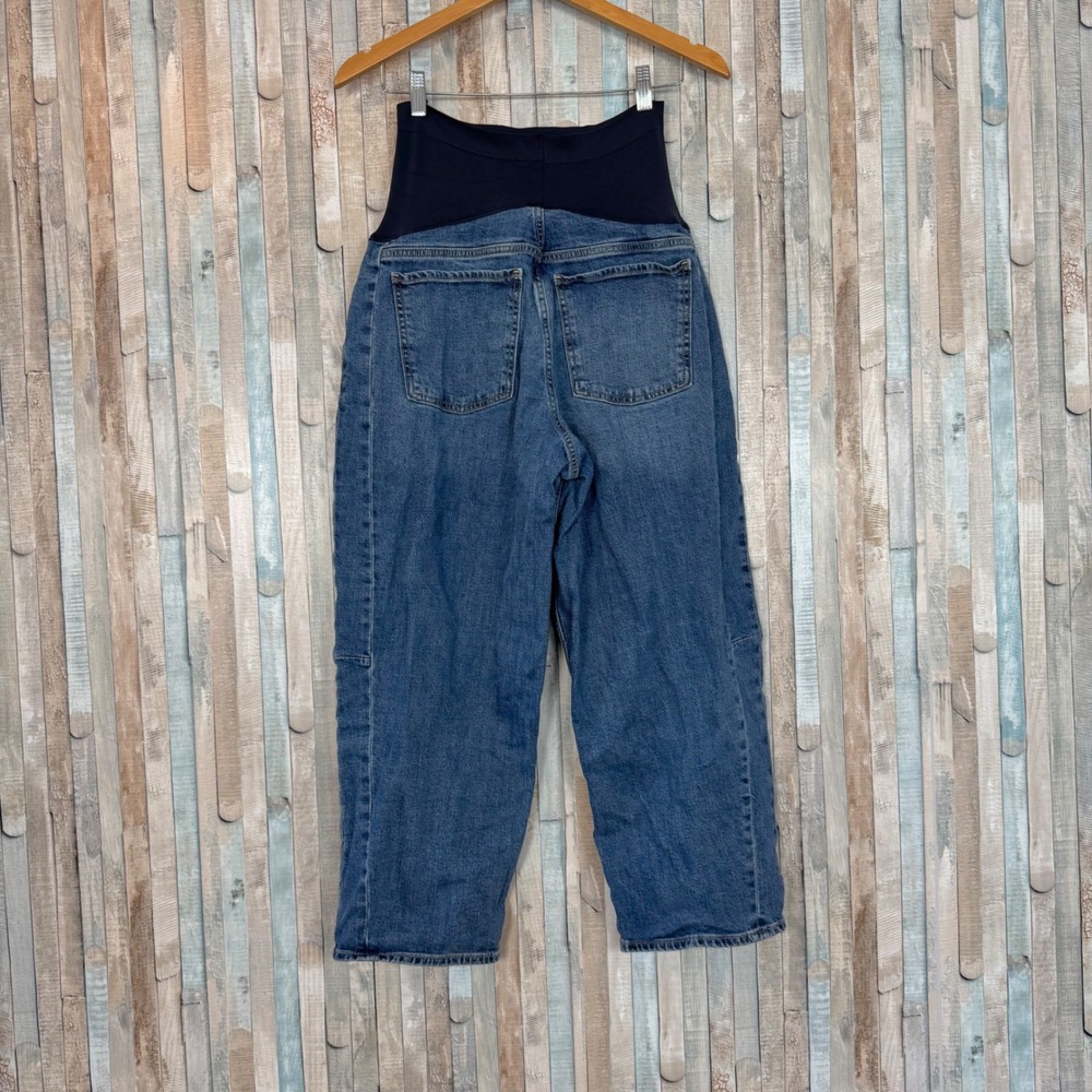 Old Navy Maternity Full Panel Waistband Barrel Leg Ankle Jeans Blue Denim 12 - Picture 3 of 12